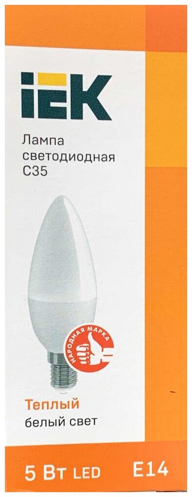 Лампа светодиодная IEK теплый 5Вт Е14 С35 3000К 450Лм свеча