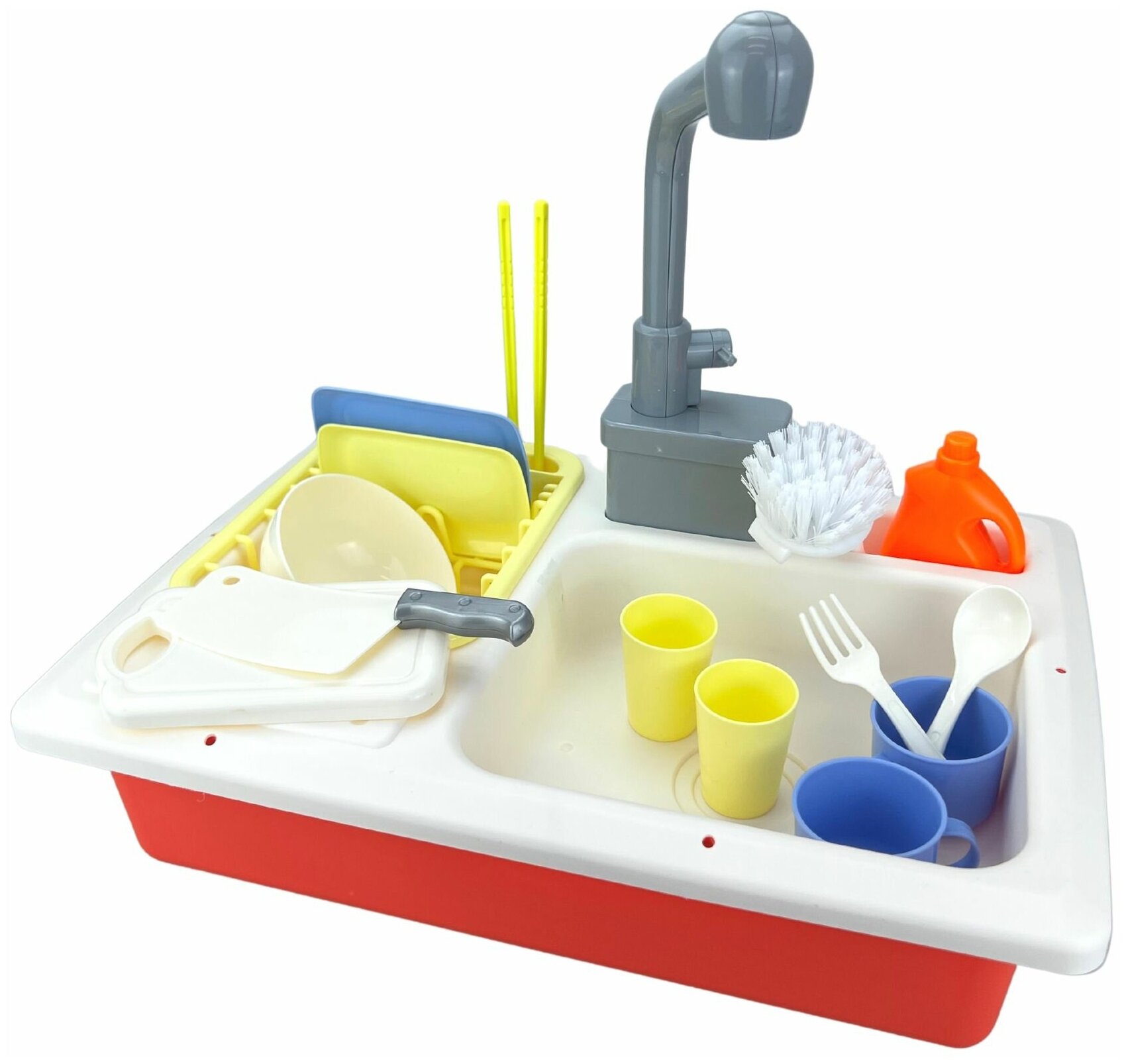 Детская кухня, игровой набор, Раковина для посуды , на батарейках, с аксессуарами (19 предметов)