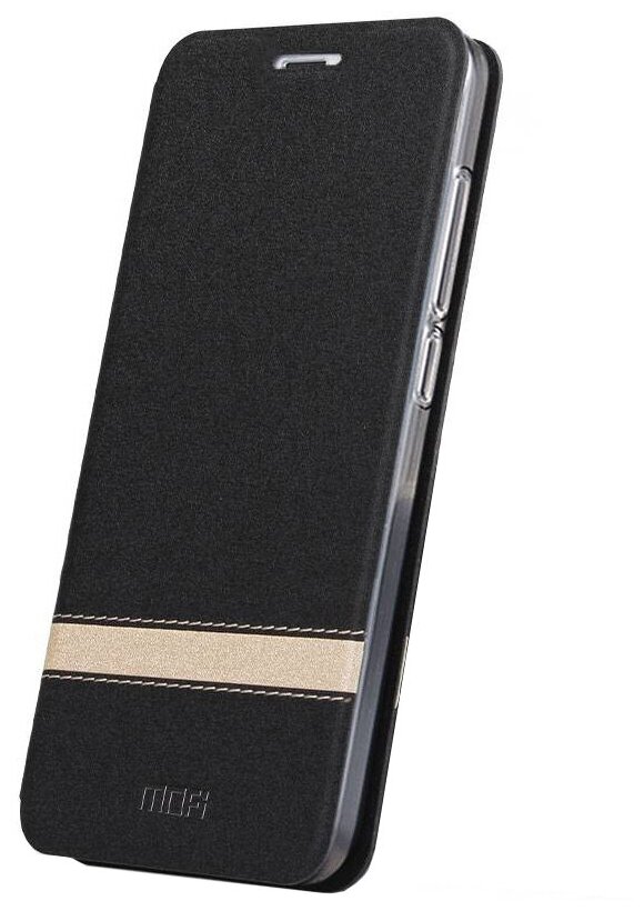 Чехол-книжка MyPads для Huawei P10 Lite на жёсткой металлической основе чёрный