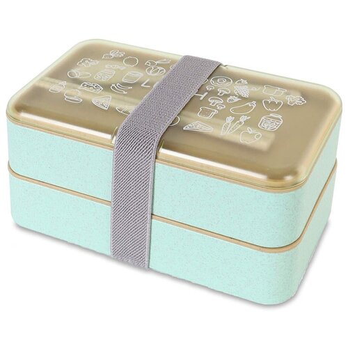 WILKER Герметичный пластиковый ланч-бокс двойной с ложкой и вилкой 1000мл KS054 бирюзовый