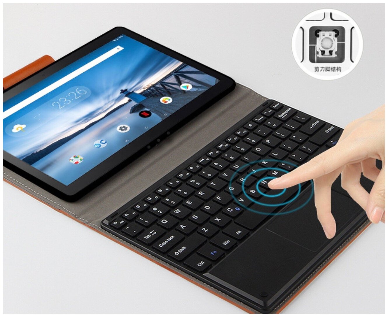 Чехол-клавиатура MyPads для Lenovo Tab M10 + Plus TB-X606F/M съёмная беспроводная Bluetooth-клавиатура черная кожаная + гарантия + русские буквы