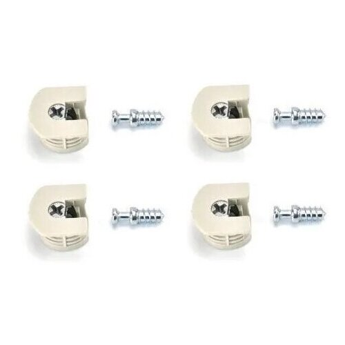 Эксцентриковая стяжка усиленная в пластиковом корпусе с бортиком, бежевая+шток эксцентрика евровинт, 4 шт