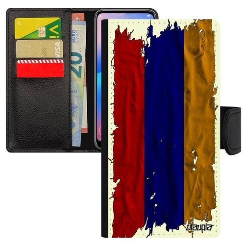 фото Модный чехол-книжка для // xiaomi mi 8 // "флаг армении на ткани" государственный дизайн, utaupia, белый