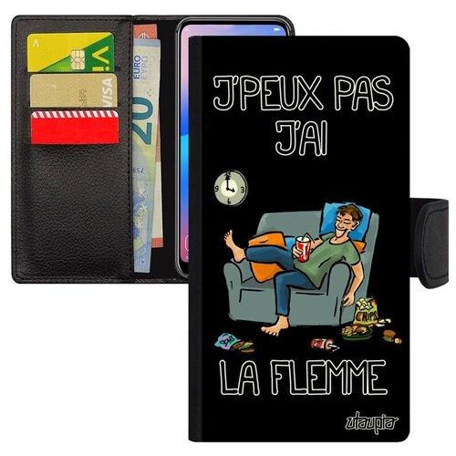 фото Противоударный чехол-книжка на телефон // xiaomi mi 8 // "не могу - мне лень!" комикс симуляция, utaupia, черный