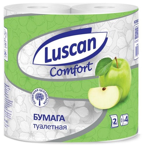 Бумага туалетная Luscan Comfort 2сл бел с зел тисн яблок 100%цел 21,9м4р/уп 4 шт.