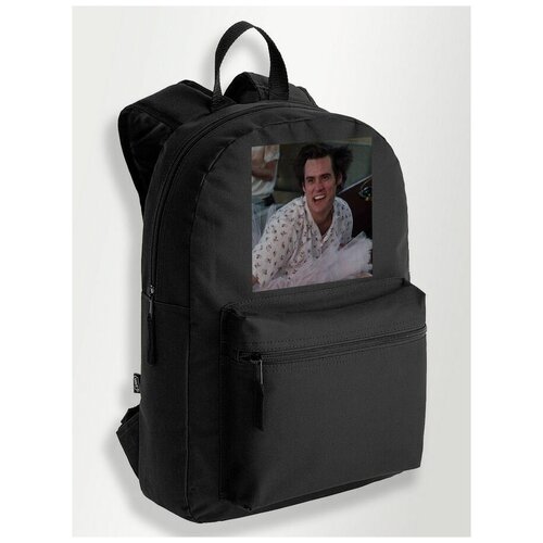 Черный школьный рюкзак с DTF печатью фильмы Джим Керри (Jim Carrey, актер, комик, маска - 210