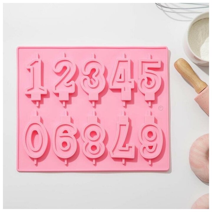 Форма для выпечки силиконовая Доляна "Цифры", 26х21 см, 10 ячеек, цвет микс
