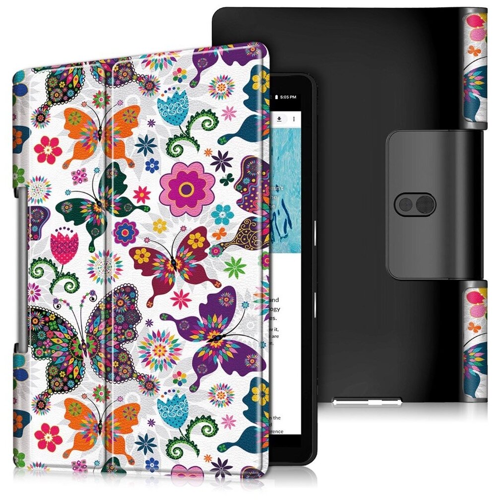 Чехол-обложка футляр для Lenovo Yoga Smart Tab YT-X705F 64Gb тонкий с магнитной застежкой необычный с красивым рисунком тематика Бабочки
