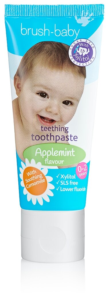 Детская зубная паста Brush Baby для прорезывающихся зубов (0-2 года) 50мл (яблоко/мята)