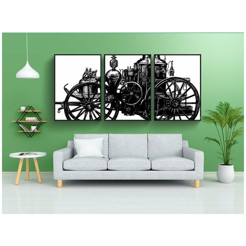 фото Набор модулных постеров для интерьера "пожарная машина, машина, штриховая графика" 60x90 см. в тубусе, без рамки lotsprints