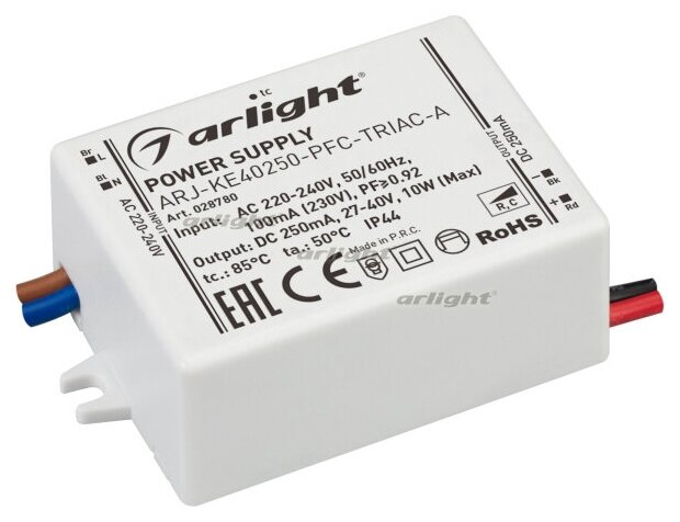 Блок питания ARJ-KE40250-PFC-TRIAC-A (10W, 250mA) (Arlight, IP44 Пластик, 5 лет)