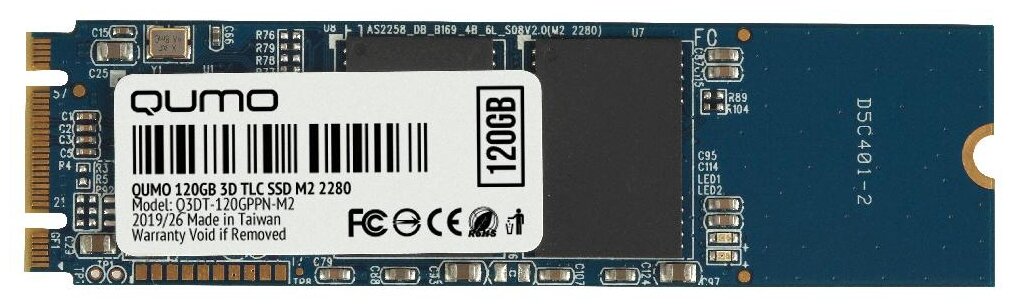 Внутренний SSD-накопитель Qumo Novation 120GB M2 2280, SATA-III, 3D TLC, Черный Q3DT-120GPPN-M2