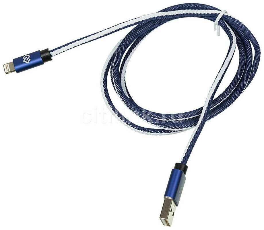 Кабель Digma Lightning (m) - USB (m), 1.2м, в оплетке, 2A, синий [light-1.2m-bl]