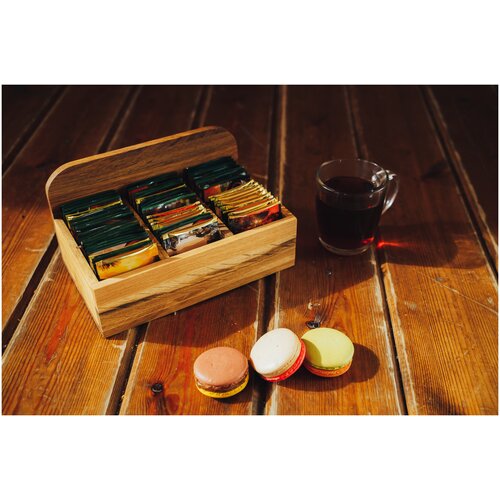 Коробка для чайных пакетиков деревянная / подставка для чайных пакетиков 6 слотов массив дуба / 24х15х13