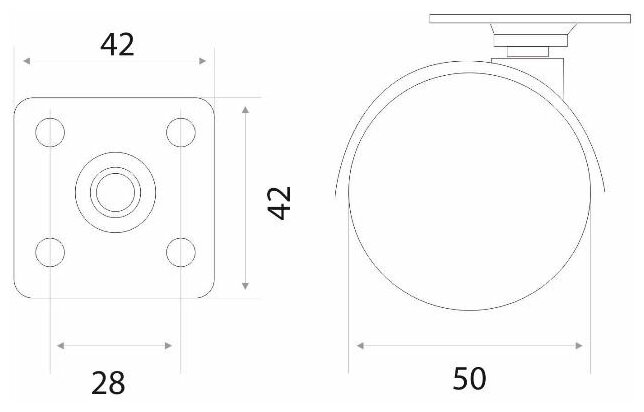 Опора мебельная колесная поворотная D50 с площадкой (колеса/ролики), комплект 4 шт - фотография № 8