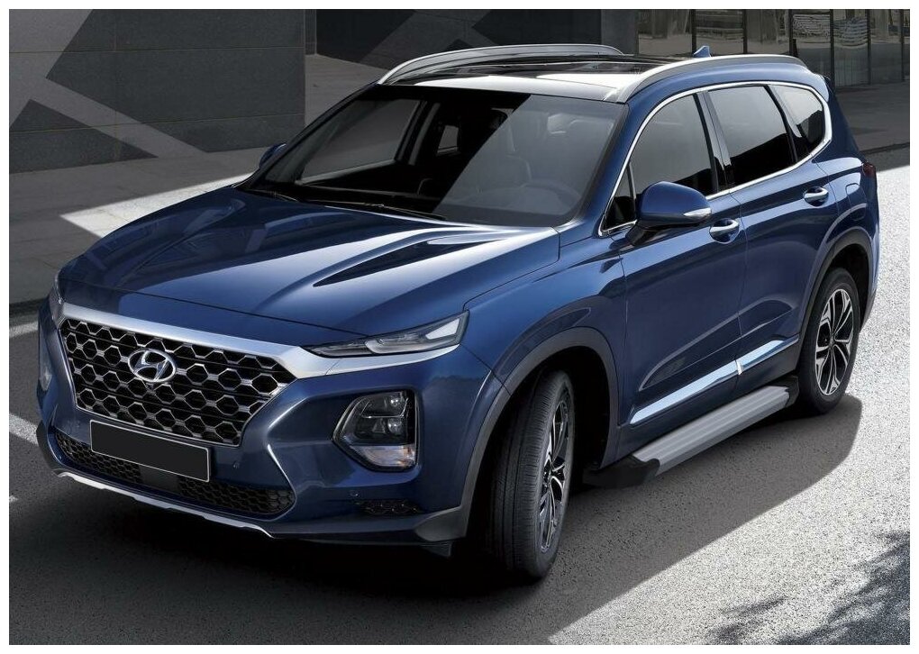 Пороги алюминиевые с площадкой "SILVER" (арт. F180AL.2307.1) HYUNDAI Santa Fe 2018-2021