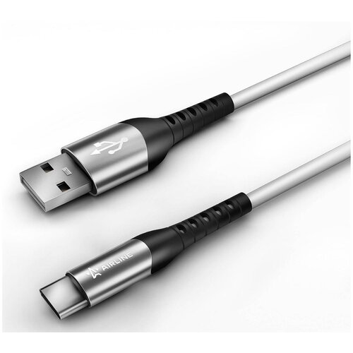 Кабель AIRLINE USB - USB-Type-C (ACH-C-47), 1 м, 1 шт., белый кабель usb lightning iphone ipad 1м белый soft touch ach c 43