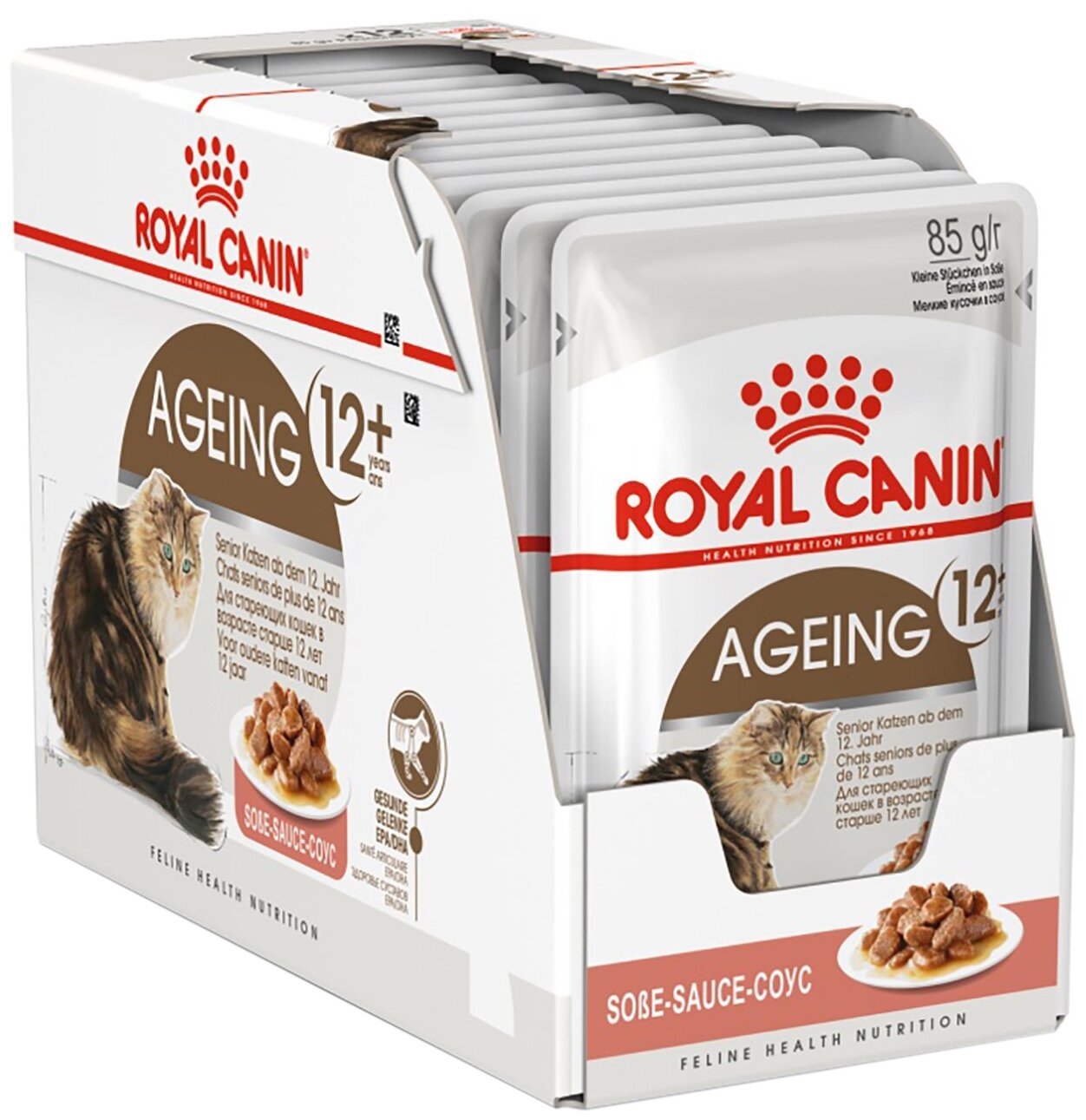 Влажный корм для пожилых кошек Royal Canin Ageing +12 для здоровья костей и суставов профилактика избыточного веса (кусочки в соусе)