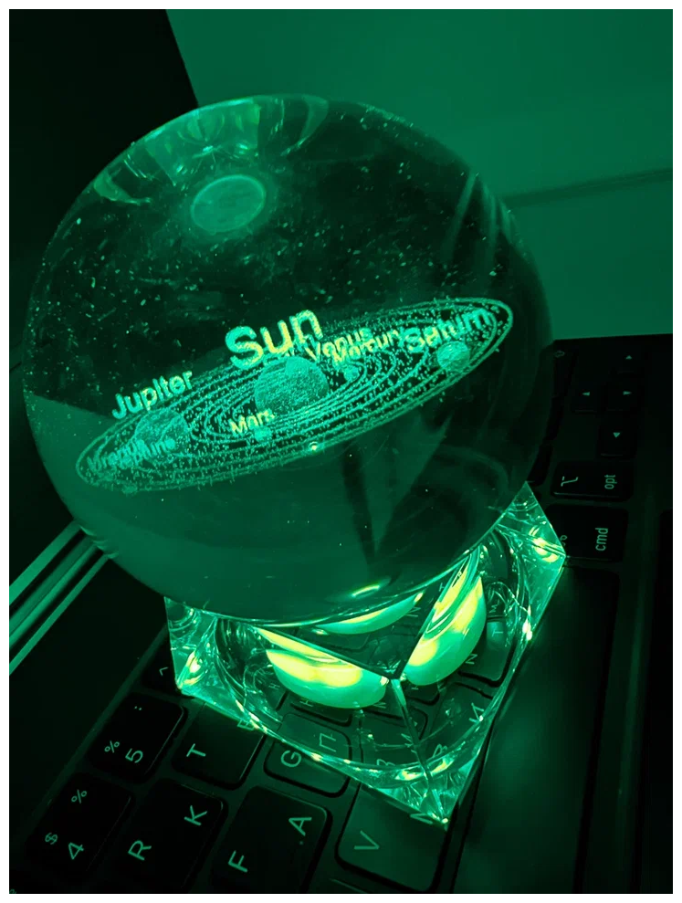 Хрустальный шар большой (диаметр 7 см), 3D светильник настольный "Солнечная система" / Зеленый - фотография № 1
