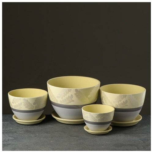 фото Набор кашпо "роспись венеция" дижон-желтый, 4 предмета 1 / 2 / 3,8 / 5,4 л