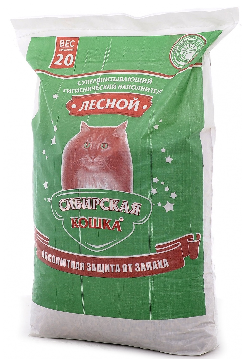 Наполнитель для кошачьих туалетов сибирская кошка Лесной, древесный (простая упаковка), 20 кг
