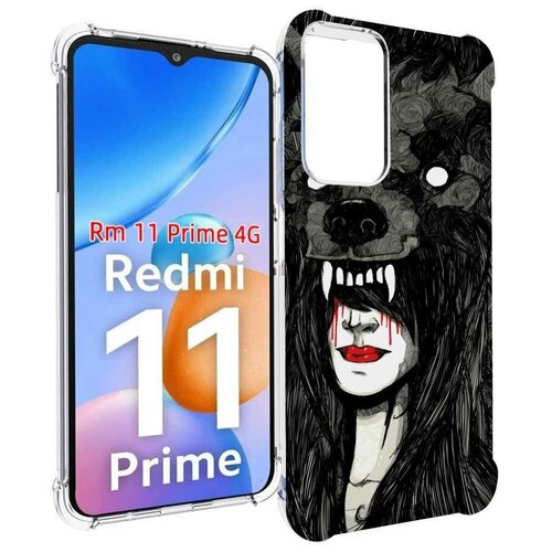 Чехол MyPads девушка в шкуре волка женский для Xiaomi Redmi 11 Prime 4G задняя-панель-накладка-бампер