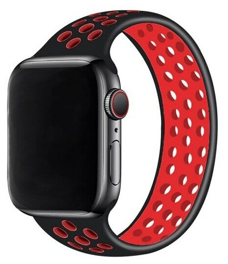 Ремешок-браслет силиконовый перфорированный Solo Loop для Apple Watch 42/44/45/49 мм, L(155мм), черный+красный (8)