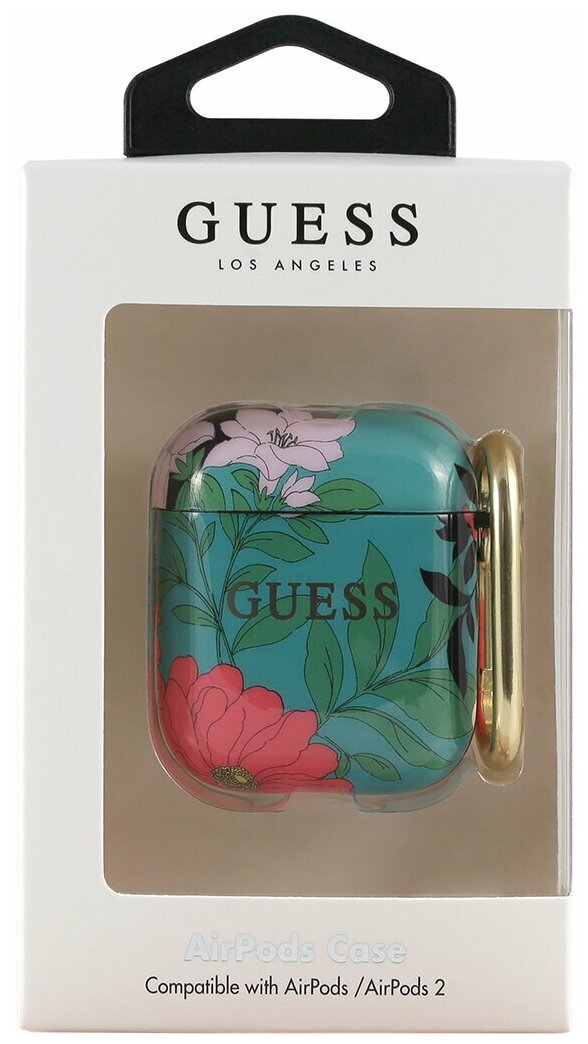 Чехол Guess для Airpods TPU case with ring Flower N.1 Green