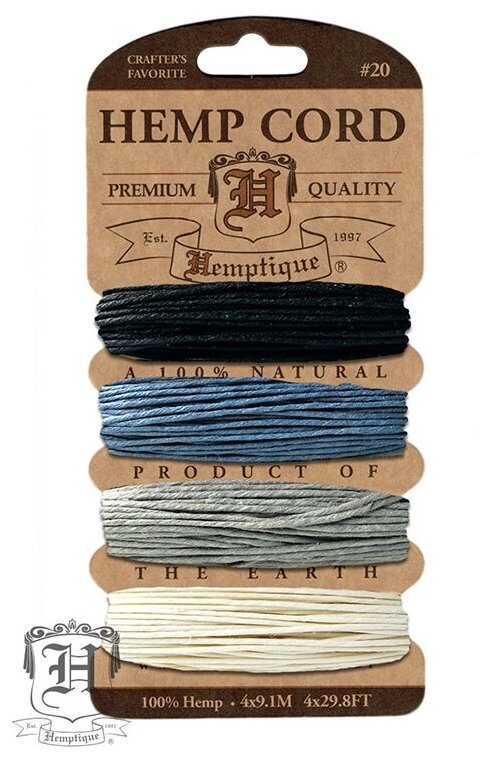 Шнуры на блистере HEMPTIQUE #20 - 1 мм, 4 цвета по 9,1 м черный, серый, серо-голубой, белый #20 - 1 мм HEMPTIQUE HC20SOO