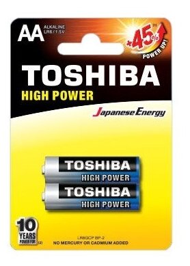 AA (LR06) Toshiba, 1.5V, alkaline, упаковка 2шт.