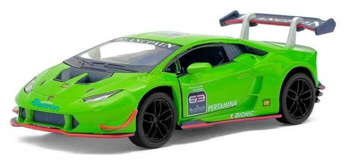 Машина металлическая KINSMART Lamborghini Huracan LP620-2 Super Trofeo, 1:36, открываются двери, инерция, цвет зелёный