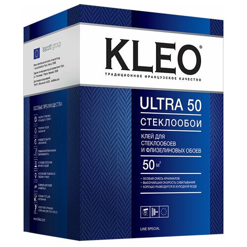 Обойный клей KLEO ULTRA 50 500г для стеклообоев и флизелиновых обоев kleo ultra готовый обойный клей для стеклообоев ведро 10 л 50 м2