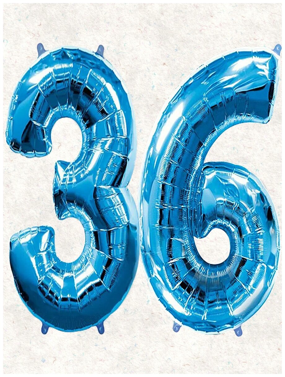 Воздушный шар фольгированный цифра Balloon " 36 " размер 102 см, синий