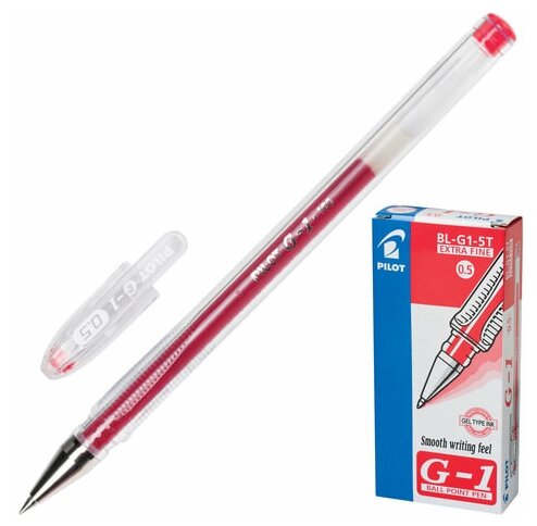 Ручка гелевая PILOT "G-1", красная, корпус прозрачный, узел 0,5 мм, линия письма 0,3 мм, BL-G1-5T 141840