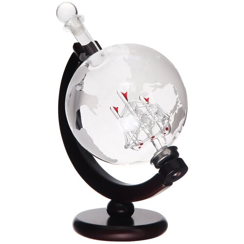 Подарочный декантер для вина и виски Everblooming графин Глобус с Кораблем внутри на подставке из дерева стекло 1 л 6047₽