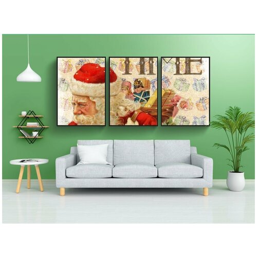 фото Набор модулных постеров для интерьера "рождество, винтаж, санта" 60x90 см. в тубусе, без рамки lotsprints