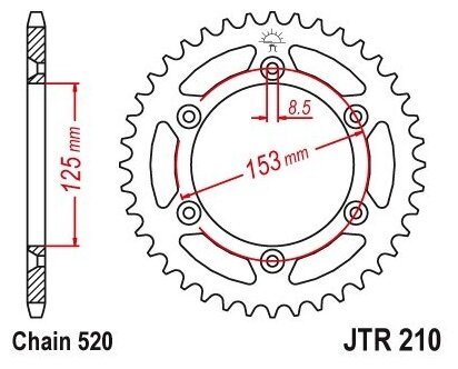 Звезда ведомая (задняя) JTR210.51SC JT 520 с самоочисткой