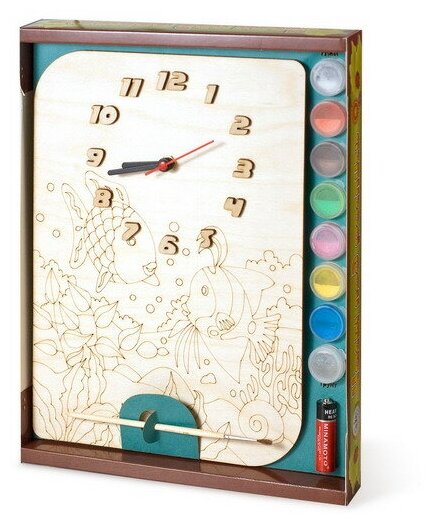 Набор для творчества Нескучные игры Часы Рыбки с циферблатом под роспись с красками ДНИ122