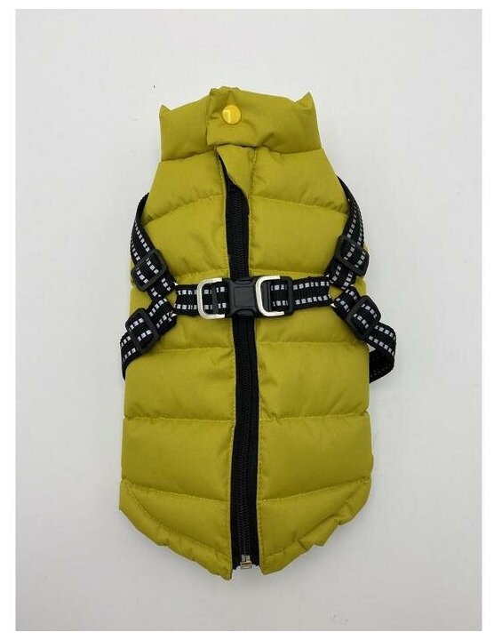 Куртка для собаксо шлейкой, размер 14 (ДС 32 см, ОГ 42 см, ОШ 31 см), лимонная - фотография № 1