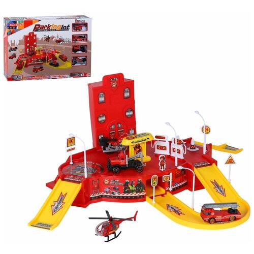 фото Детский игровой набор "пожарная станция", 3 металлические машинки и вертолёт, парковка, гараж, вертолётная площадка, пожарная служба, подарок, игрушки для детей, игрушки для мальчиков, цвет красный, в/к 45,5*8,8*31,4 см компания друзей