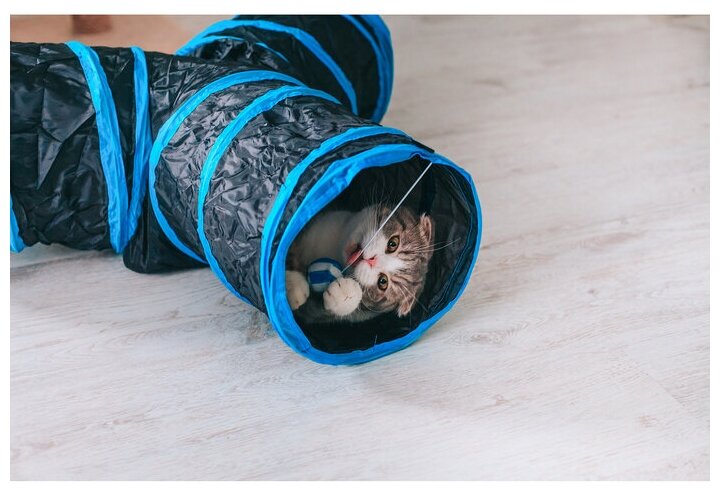Туннель для кошек шуршащий "Тройник", 80 см, диаметр трубы 25 см, микс цветов - фотография № 9