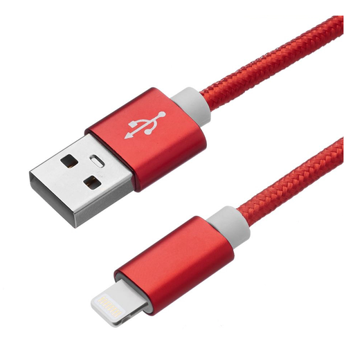 Дата-кабель USB - Lightning, нейлон, 1 м, красный, Prime Line
