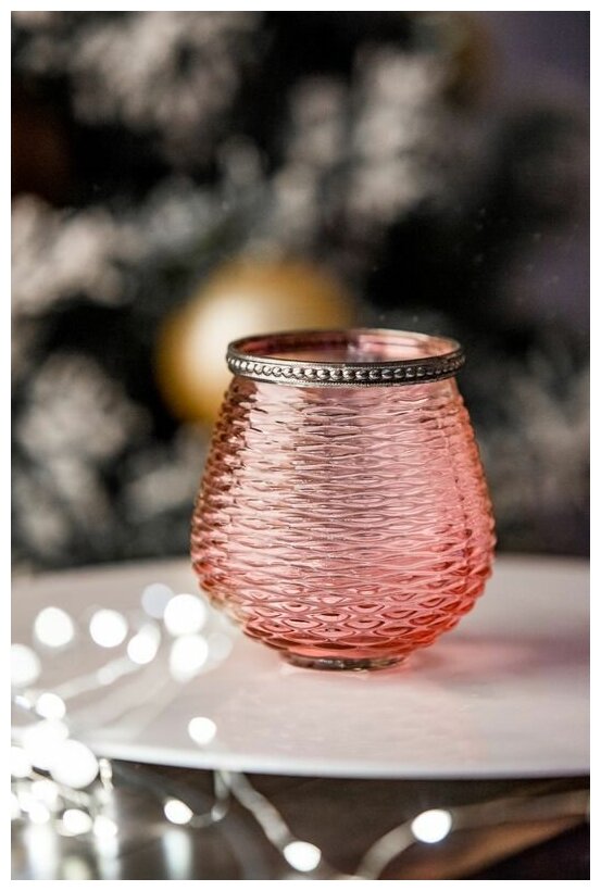 Подсвечник этьенн, стекло, розовый, 10х11 см, Hogewoning - фотография № 1