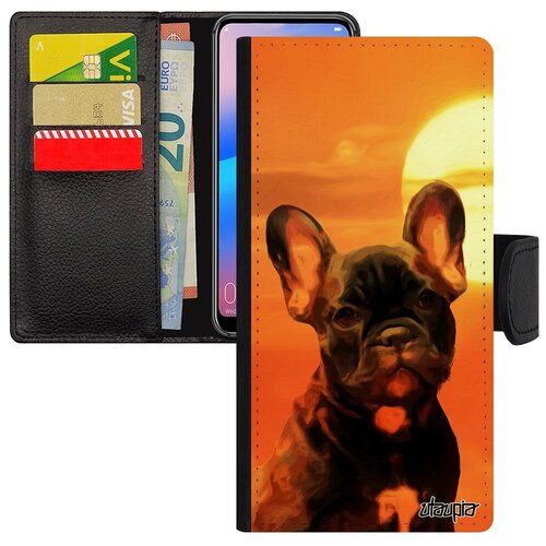 фото Защитный чехол-книжка на смартфон // xiaomi redmi 6a // "бульдог" стиль собака, utaupia, оранжевый