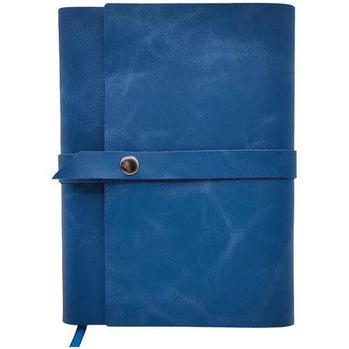 Синий кожаный ежедневник Shiva Leater с отделкой Pull-Up, с застежкой - кнопкой на горизонтальной полоское