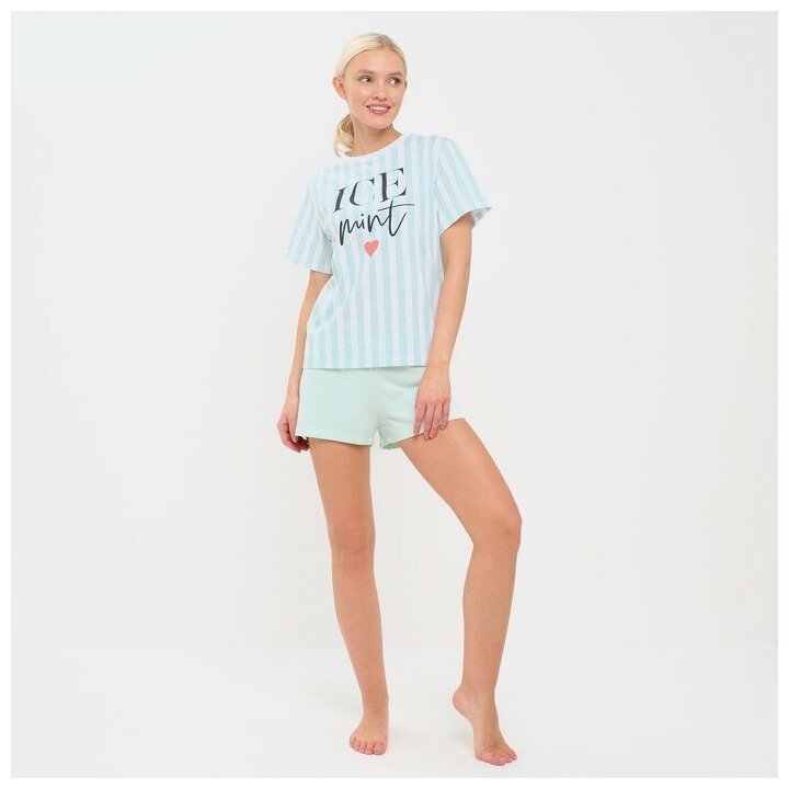 Пижама женская (футболка и шорты) KAFTAN "Ice mint" р. 52-54 9418555 - фотография № 1