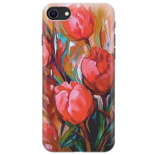 фото Ультратонкий силиконовый чехол-накладка для apple iphone 7 / 8 / se (2020) с принтом "тюльпаны" gosso