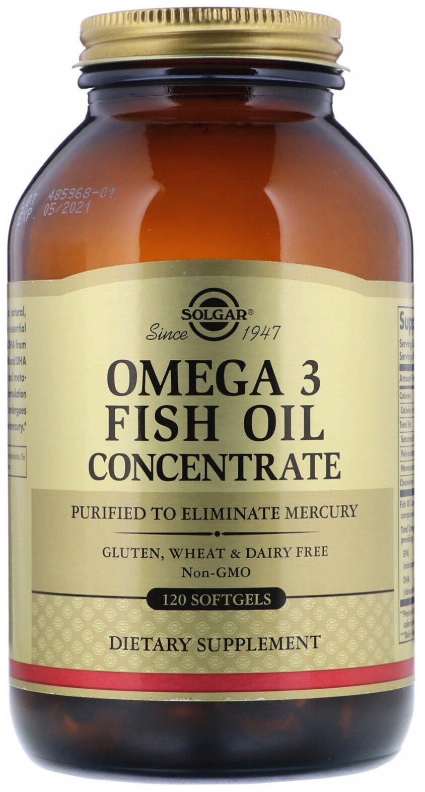 Омега-3 Solgar, Omega-3, Fish Oil Concentrate, 120 капсул, 60 порций