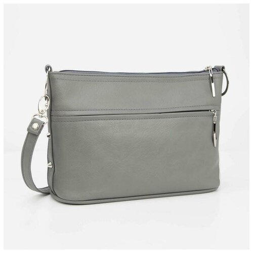 Кросс-боди, отдел на молнии, длинный ремень, цвет серый
