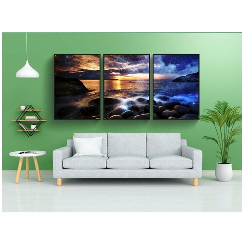 фото Набор модулных постеров для интерьера "вода, заход солнца, сумерки" 60x90 см. в тубусе, без рамки lotsprints